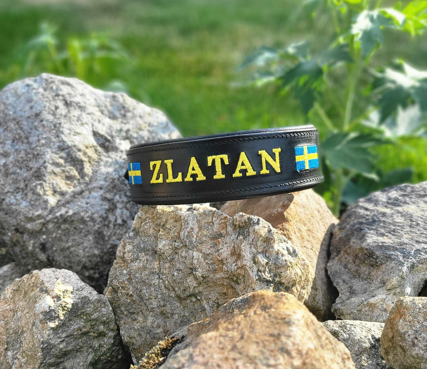 Broderat Läderhalsband